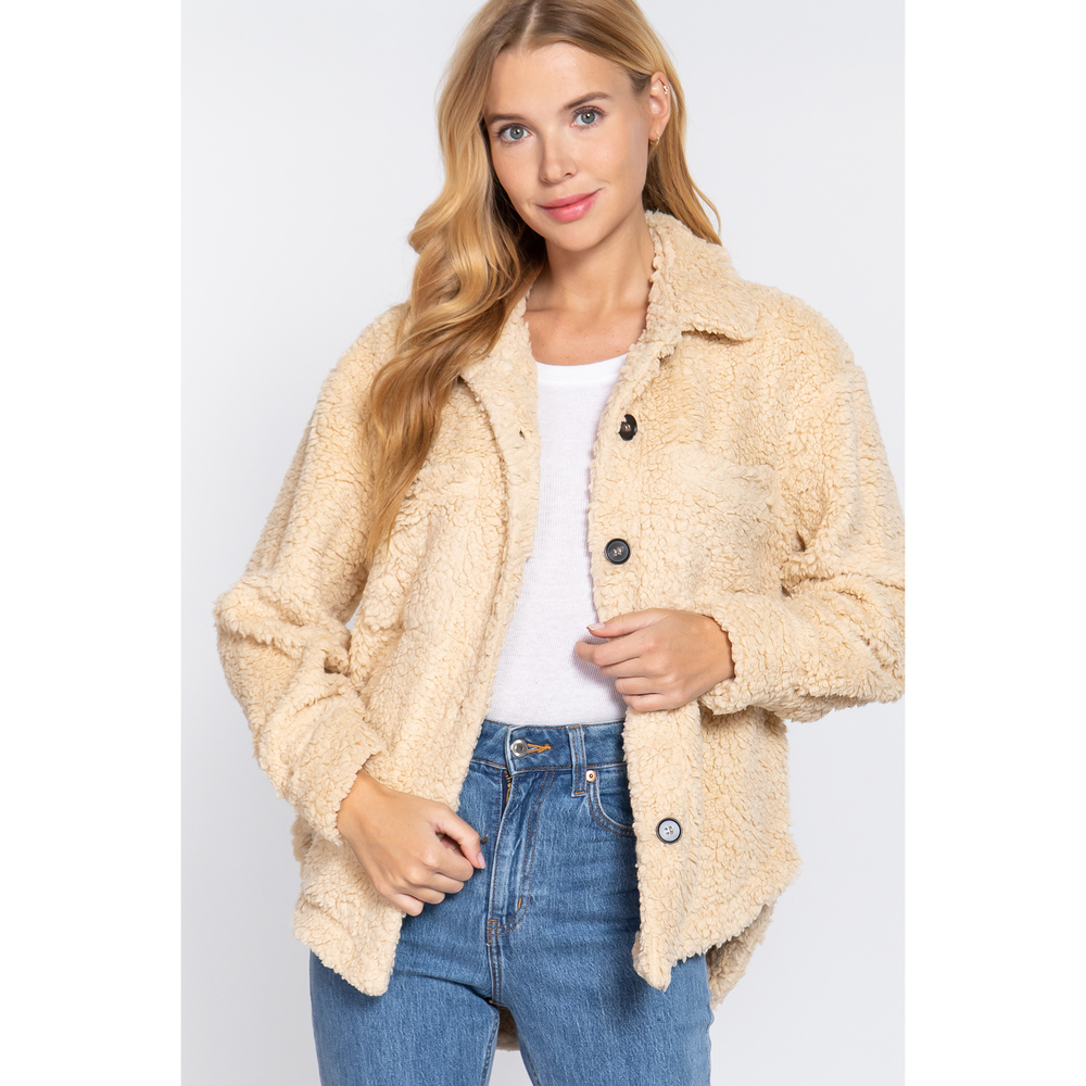 Long Slv Flap Pocket Oversize Jacket - Picture 3 of 7